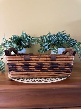 Woven Rectangular Decorative Basket with Handles - Brown